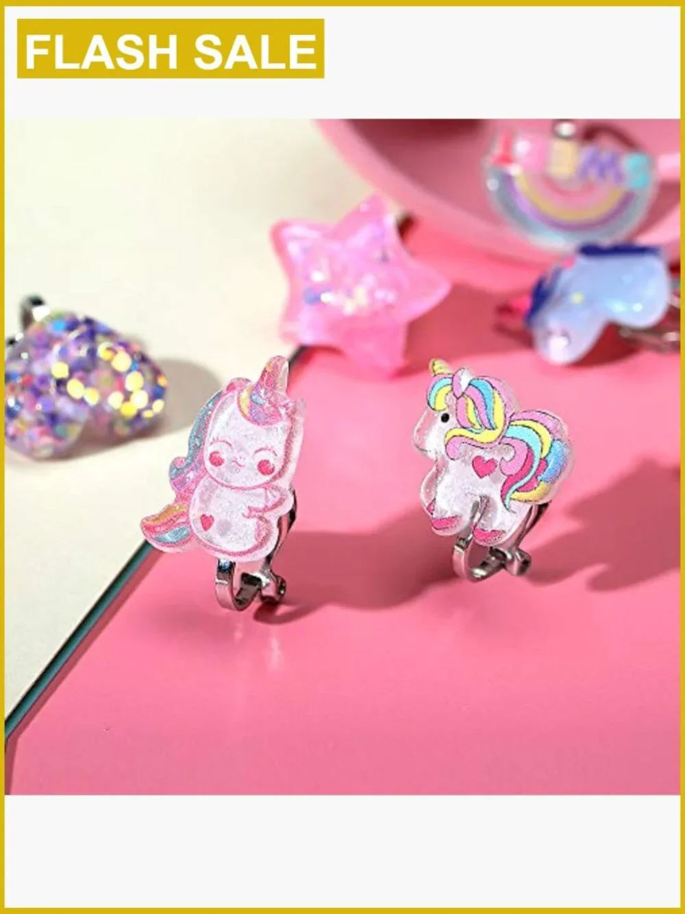 Clip On Earrings for Girls, Bling Rainbow Earrings for Party Favors